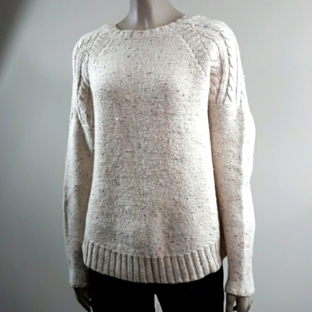 PrAna Pia Crew Neck Sz M Speckled Cream Sweater